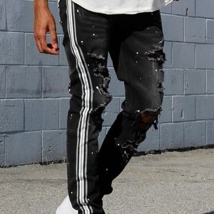 Multi Striped Paint Splattered Men's Jean's